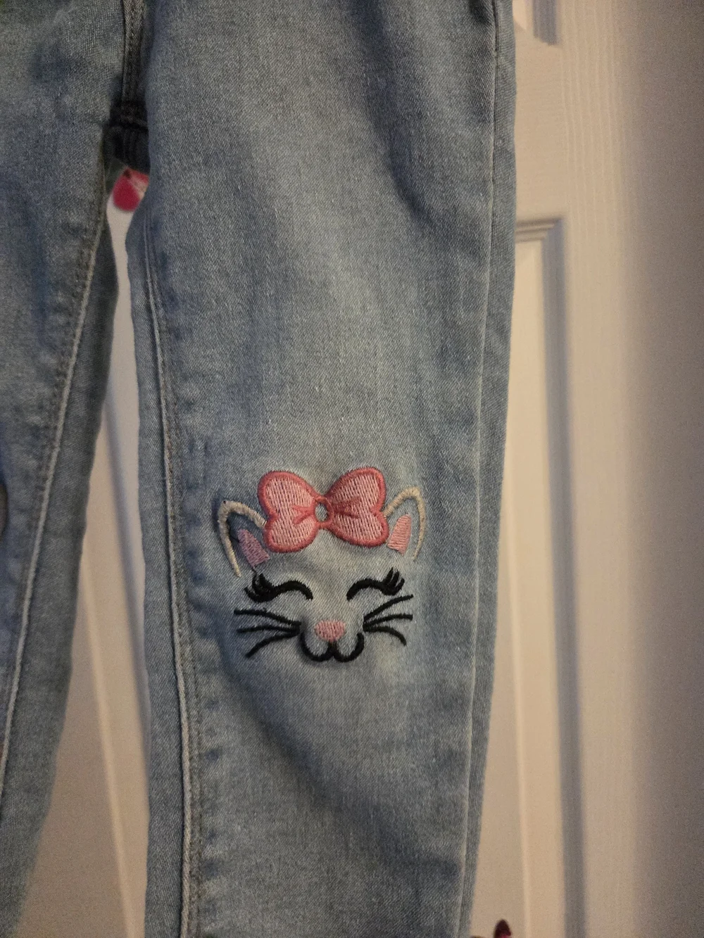 Beautees Light Blue Denim Jeans with Pink Bow Cat Patches 4 4t